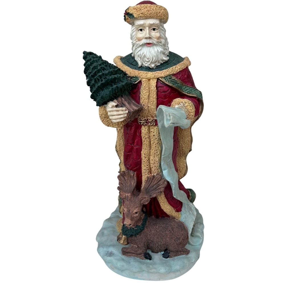 Santa Christmas Collectable Windsor Collections Statue With List Tree & Deer